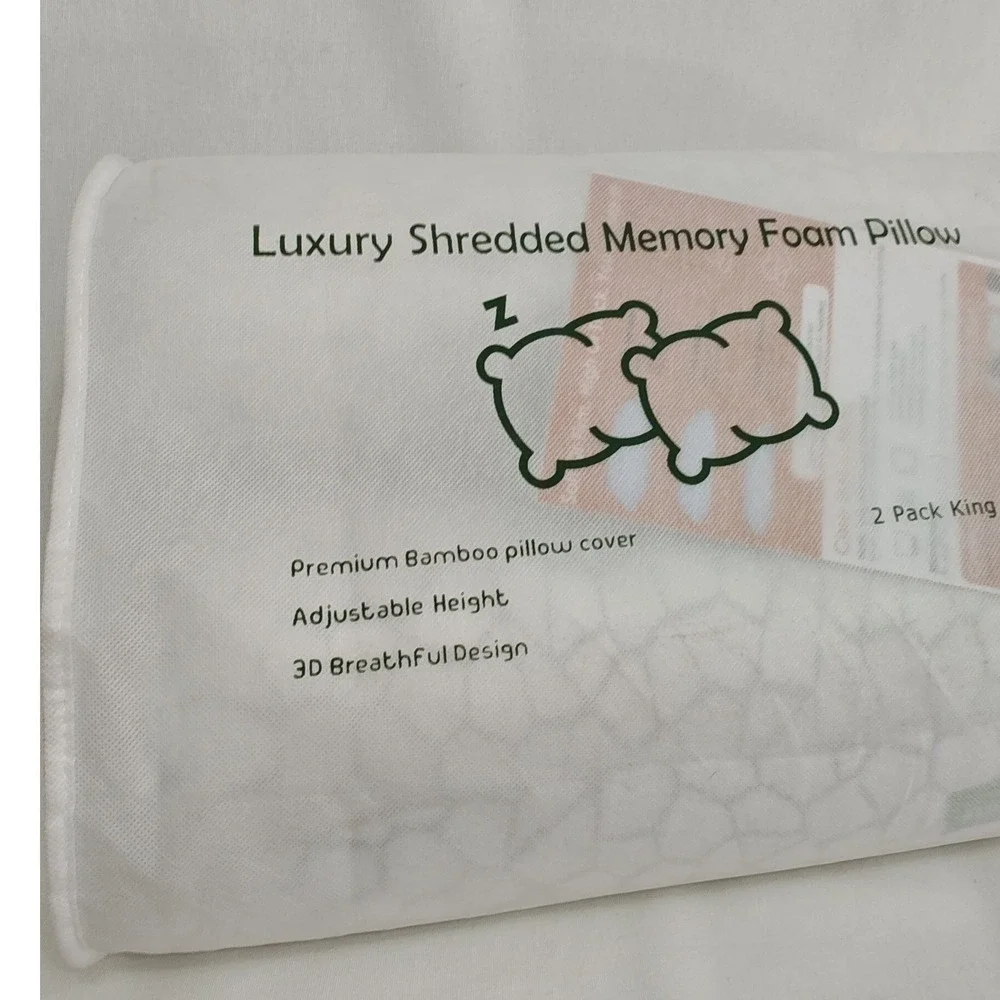 Supa Modern Luxury Shredded Memory Foam Pillow‎ Premium Bamboo 2 Pack King New